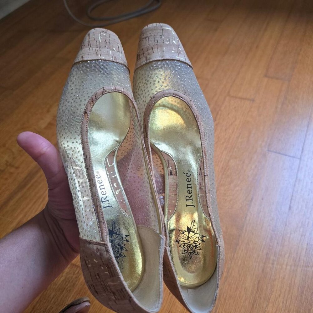 7.5M J..Renee Pump 2.5" Block Heels w/ Transparent Shell in Tan Slip on Shoes